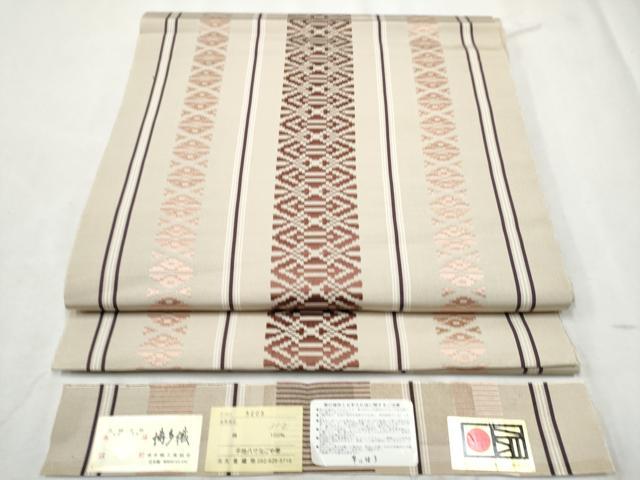 平和屋着物●本場筑前博多織 八寸名古屋帯 献上 鈴乃屋扱い 博多金ラベル 大倉織物謹製 証紙付き 正絹 逸品 CABE0056hy