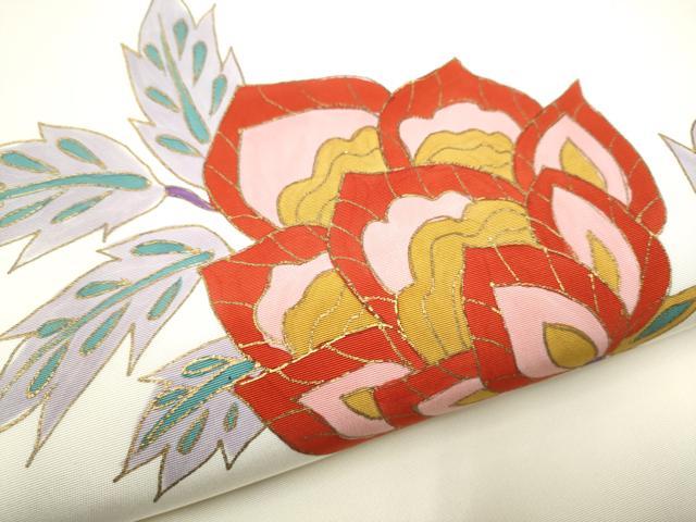 平和屋着物●塩瀬　九寸名古屋帯　作家物　更紗枝花文　金彩　正絹　逸品　CABE0057hy
