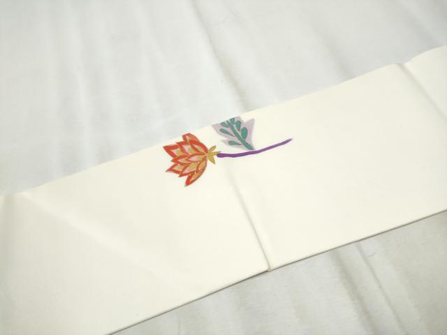 平和屋着物●塩瀬　九寸名古屋帯　作家物　更紗枝花文　金彩　正絹　逸品　CABE0057hy