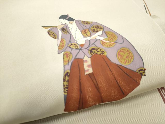 平和屋着物●加賀友禅の巨匠　初代　由水十久　塩瀬　九寸名古屋帯　人物文　正絹　逸品　CABE0059hy