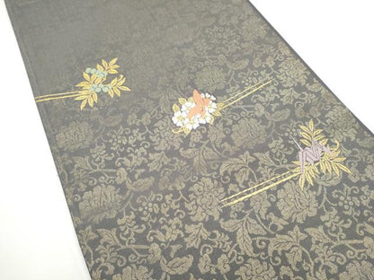 平和屋着物●六通柄袋帯　折鶴　簪花蝶文　金糸　正絹　逸品　CABE0061hy