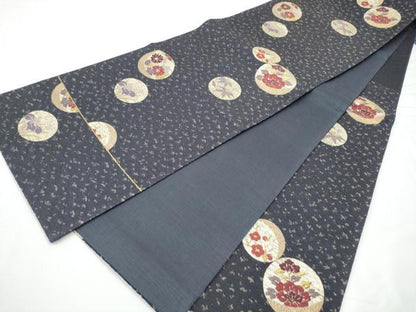 平和屋着物●森英恵・HANAE MORI　六通柄袋帯　唐織　笹梅花丸文　金糸　正絹　逸品　CABE0064hy