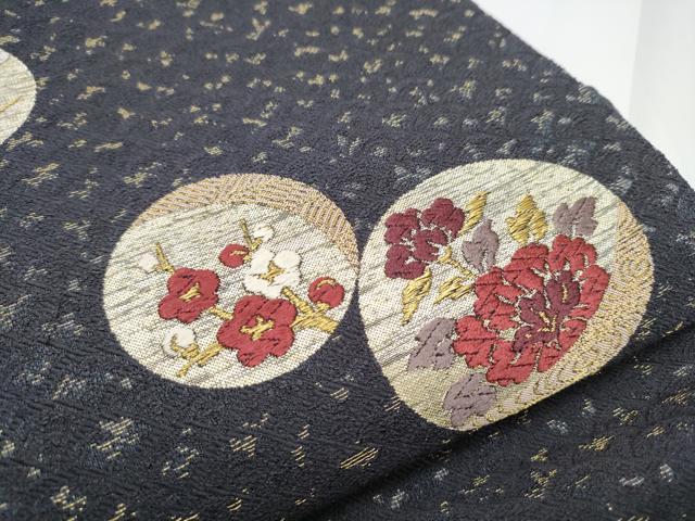 平和屋着物●森英恵・HANAE MORI　六通柄袋帯　唐織　笹梅花丸文　金糸　正絹　逸品　CABE0064hy
