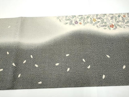平和屋着物●両方向　両面　全通柄袋帯　草花文　金通し地　正絹　逸品　CABE0070hy