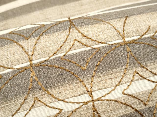 平和屋着物●インド・アッサム　野蚕糸　手織　ムガシルク　太鼓柄袋帯　総刺繍　刺し子　七宝文　正絹　逸品　CABE0072hy
