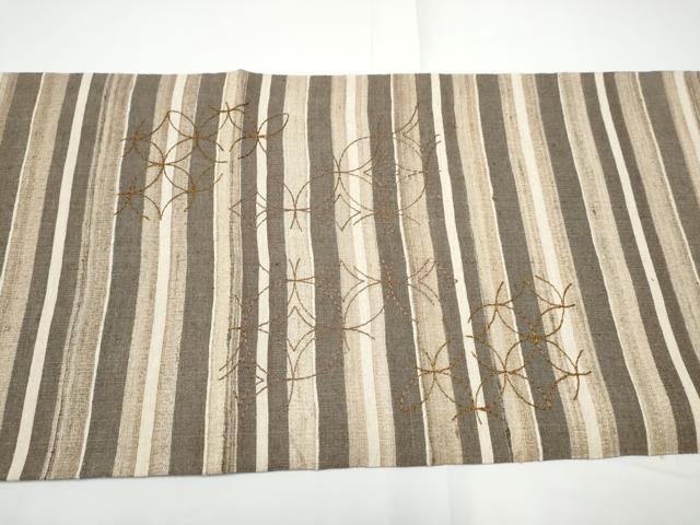 平和屋着物●インド・アッサム　野蚕糸　手織　ムガシルク　太鼓柄袋帯　総刺繍　刺し子　七宝文　正絹　逸品　CABE0072hy