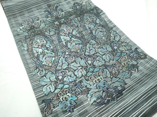 平和屋着物●国際的伝統工芸作家　十二代・藤林徳扇　苑寿　両面　太鼓柄袋帯　更紗花文　金彩　正絹　逸品　CABE0085hy