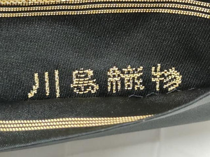 平和屋着物●西陣　川島織物　六通柄　本袋帯　唐織　短冊源氏車花文　黒地　金銀糸　正絹　逸品　CABE0094hy