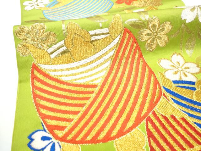 平和屋着物●西陣　川島織物　全通柄　本袋帯　唐織　糸巻き花文　金糸　正絹　逸品　CABE0095hy