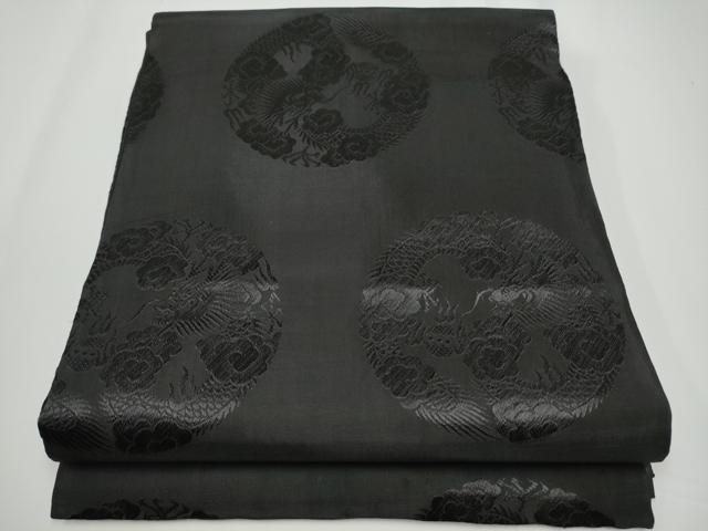 平和屋着物●丸帯　唐織　龍　花丸文　黒地　正絹　逸品　CABE0103hy