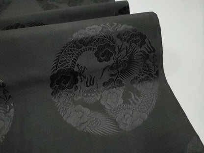 平和屋着物●丸帯　唐織　龍　花丸文　黒地　正絹　逸品　CABE0103hy