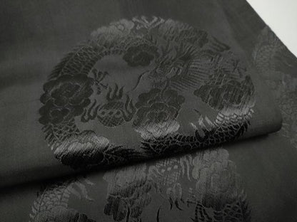 平和屋着物●丸帯　唐織　龍　花丸文　黒地　正絹　逸品　CABE0103hy