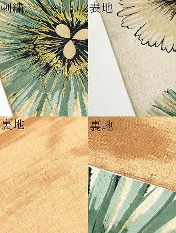 平和屋着物●アンティーク　大正ロマン　全通柄　京袋帯　刺繍　菊　銀彩　正絹　逸品　CABE0104hy