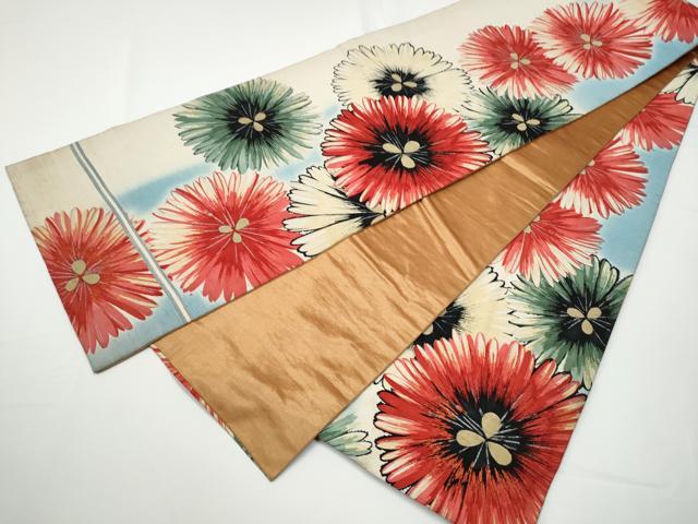 平和屋着物●アンティーク　大正ロマン　全通柄　京袋帯　刺繍　菊　銀彩　正絹　逸品　CABE0104hy