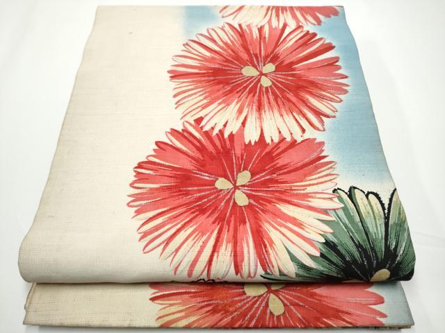 平和屋着物●アンティーク　大正ロマン　全通柄　京袋帯　刺繍　菊　銀彩　正絹　逸品　CABE0104hy