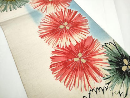 平和屋着物●アンティーク　大正ロマン　全通柄　京袋帯　刺繍　菊　銀彩　正絹　逸品　CABE0104hy