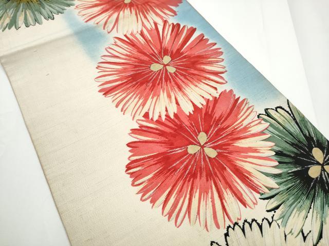 平和屋着物●アンティーク　大正ロマン　全通柄　京袋帯　刺繍　菊　銀彩　正絹　逸品　CABE0104hy