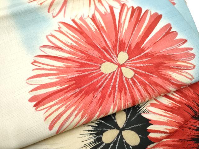 平和屋着物●アンティーク　大正ロマン　全通柄　京袋帯　刺繍　菊　銀彩　正絹　逸品　CABE0104hy