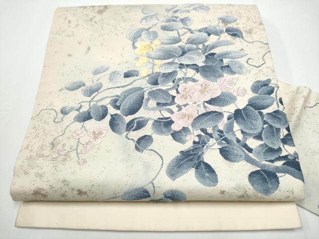 平和屋着物●九寸名古屋帯　唐織　枝花文　金糸　正絹　逸品　CABE0106hy