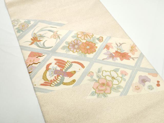 平和屋着物●爪掻き本綴れ　八寸名古屋帯　花鳥文　金銀糸　正絹　逸品　CABE0113hy