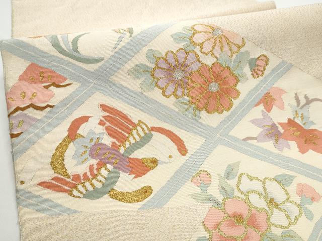 平和屋着物●爪掻き本綴れ　八寸名古屋帯　花鳥文　金銀糸　正絹　逸品　CABE0113hy