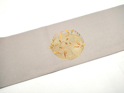平和屋着物●銀座きしや　九寸名古屋帯　竹屋町刺繍　唐草丸文　金通し地　正絹　逸品　CABE0114hy