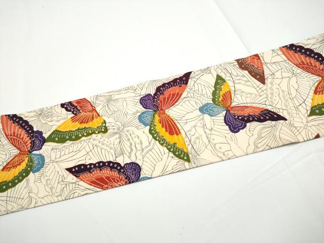 平和屋着物●全通柄　九寸名古屋帯　型染め　舞蝶文　正絹　逸品　CABE0115hy
