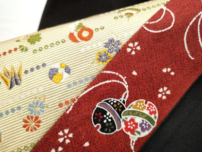 平和屋着物●九寸名古屋帯　唐織　切嵌　宝尽くし文　黒地　金糸　正絹　逸品　CABE0118hy
