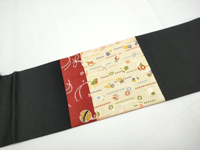 平和屋着物●九寸名古屋帯　唐織　切嵌　宝尽くし文　黒地　金糸　正絹　逸品　CABE0118hy