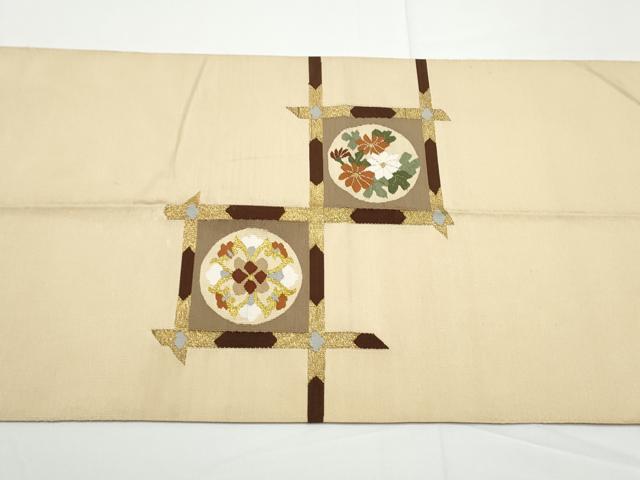 平和屋着物●爪掻き本綴れ　八寸名古屋帯　格子草花丸文　金糸　正絹　逸品　CABE0123hy