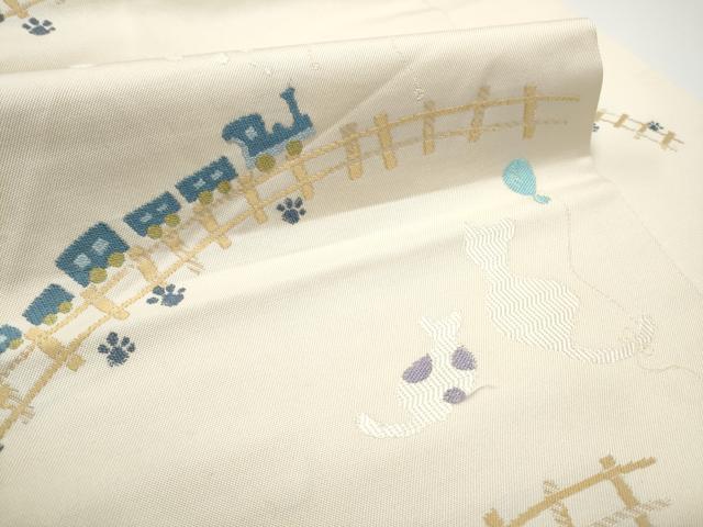 平和屋着物○九寸名古屋帯 唐織 猫 汽車 風船 金糸 正絹 逸品 CABE0127hy