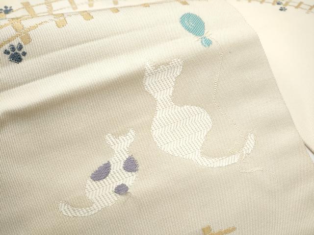 平和屋着物●九寸名古屋帯　唐織　猫　汽車　風船　金糸　正絹　逸品　CABE0127hy 平和屋着物○九寸名古屋帯 唐織 猫 汽車 風船 金糸 正絹 逸品 CABE0127hy