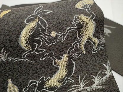 平和屋着物●九寸名古屋帯　鳥獣戯画　枝桜文　金銀糸　正絹　逸品　CABE0131hy