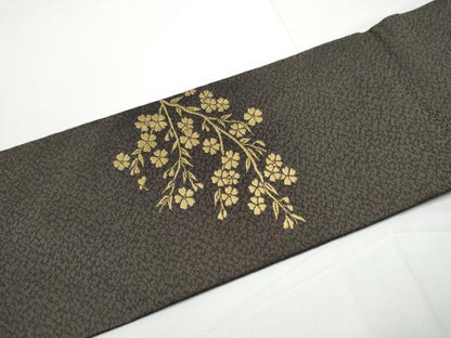 平和屋着物●九寸名古屋帯　鳥獣戯画　枝桜文　金銀糸　正絹　逸品　CABE0131hy