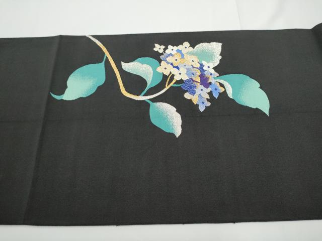平和屋着物●爪掻き本綴れ　八寸名古屋帯　紫陽花　黒地　金銀糸　正絹　逸品　CABE0134hy