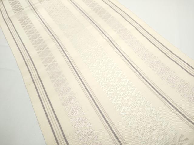 平和屋着物●本場筑前博多織　八寸名古屋帯　献上　生成り色　正絹　逸品　CABB5849hy 平和屋着物□極上 本場筑前博多織 八寸名古屋帯 花唐草間道 逸品