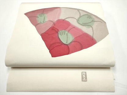 平和屋着物●日展染色作家　高久空木　ろうけつ染　塩瀬　九寸開き名古屋帯　舞花文　正絹　逸品　CABE0141hy