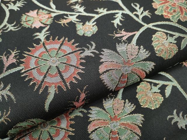 平和屋着物●織物一筋名門　織悦　全通柄　本袋帯　更紗花唐草文　黒地　金糸　正絹　逸品　CABE0152hy