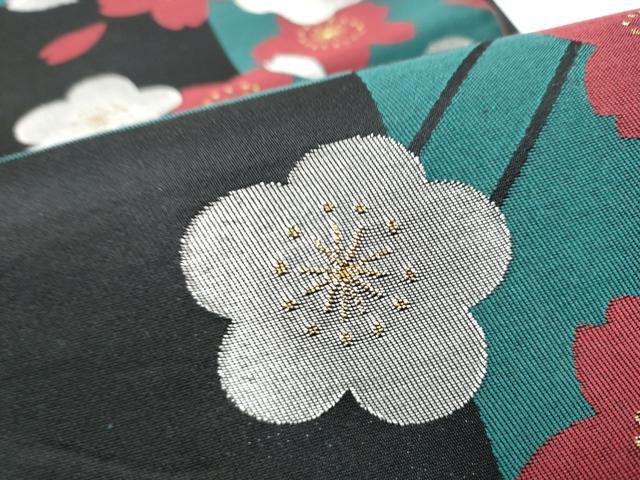 平和屋着物●六通柄袋帯　市松舞花文　金通し地　正絹　逸品　CABE0153hy