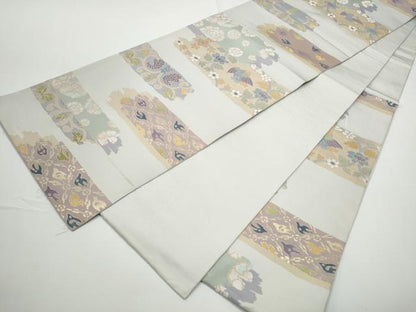 平和屋着物●京都の和装業の老舗一門　千切屋　六通柄　本袋帯　切金錦　霞花鳥文　金糸　正絹　逸品　CABE0155hy