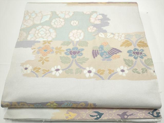 平和屋着物●京都の和装業の老舗一門　千切屋　六通柄　本袋帯　切金錦　霞花鳥文　金糸　正絹　逸品　CABE0155hy
