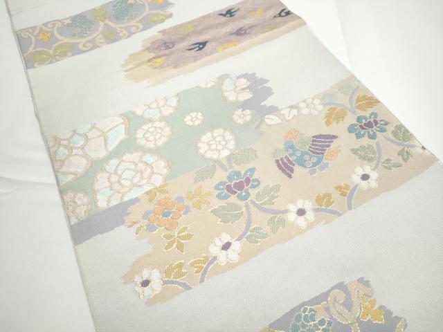 平和屋着物●京都の和装業の老舗一門　千切屋　六通柄　本袋帯　切金錦　霞花鳥文　金糸　正絹　逸品　CABE0155hy