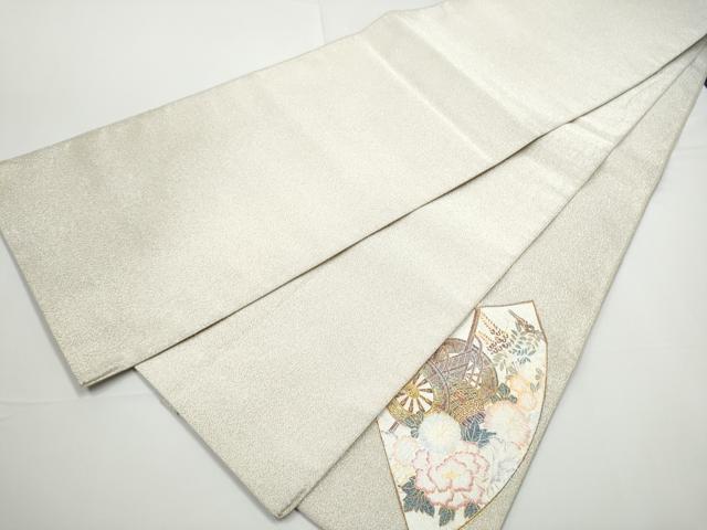 平和屋着物●太鼓柄袋帯　綴れ　地紙花車文　金彩　正絹　逸品　CABE0157hy