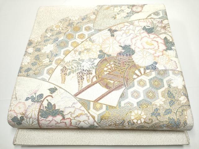 平和屋着物●太鼓柄袋帯　綴れ　地紙花車文　金彩　正絹　逸品　CABE0157hy