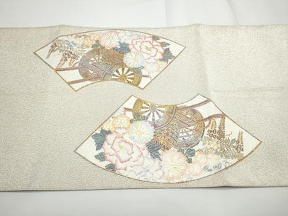 平和屋着物●太鼓柄袋帯　綴れ　地紙花車文　金彩　正絹　逸品　CABE0157hy