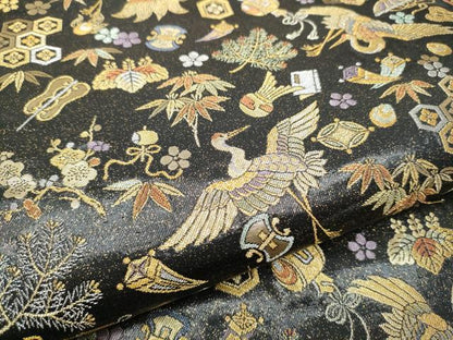 平和屋着物●六通柄袋帯　瑞祥宝尽くし　黒地　金銀糸　引箔　正絹　逸品　CABE0162hy