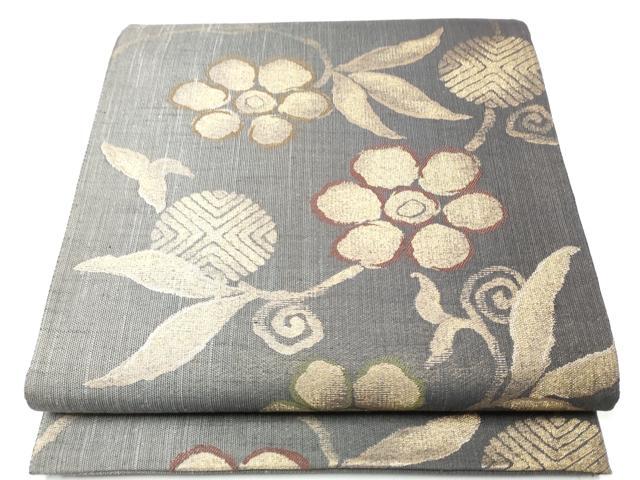 平和屋着物▽六通柄袋帯 スリーシーズン 春夏秋 花唐草文 金糸 正絹 逸品 CABE0166hy