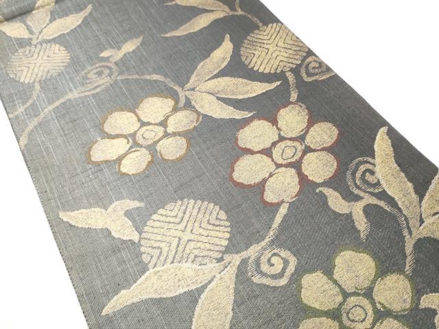 平和屋着物▽六通柄袋帯 スリーシーズン 春夏秋 花唐草文 金糸 正絹 逸品 CABE0166hy