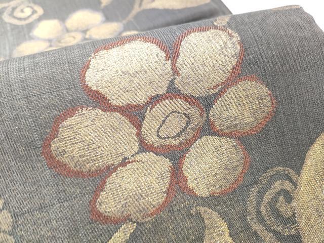 平和屋着物▽六通柄袋帯 スリーシーズン 春夏秋 花唐草文 金糸 正絹 逸品 CABE0166hy