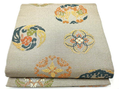 平和屋着物●六通柄袋帯　向かい鳥花文　金銀糸　正絹　逸品　CABE0167hy
